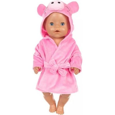 Poppenkleertjes - Geschikt voor Baby Born - Roze badjas - Varken - Kleding voor babypop